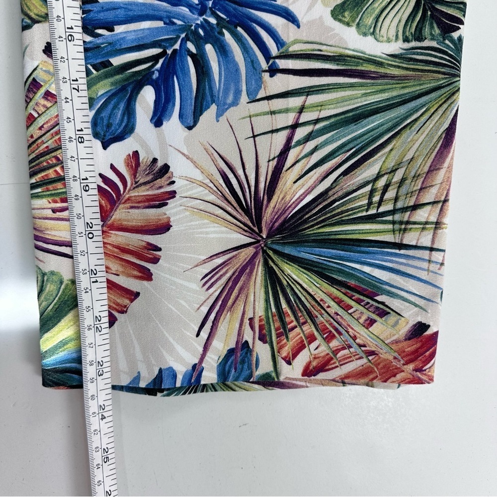 Chico's Cream Capri Pants with Blue and Coral Leaf Print - Picture 7 of 7